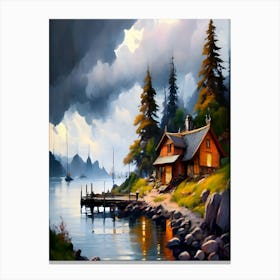 Cabin By The Lake Canvas Print