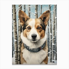 Corgi In The Snow Canvas Print