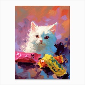 White Kitten Oil Painting 4 Canvas Print