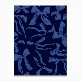 Blue Bows in a dark blue background Canvas Print
