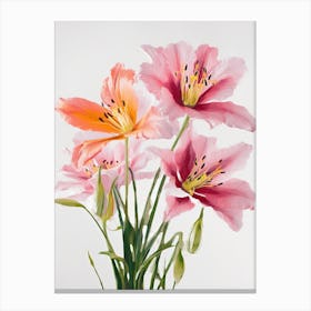 Lilies Flowers Acrylic Painting In Pastel Colours 6 Canvas Print