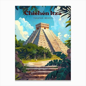 Chichen Itza Mayan Toltec Digital Travel Illustration Canvas Print