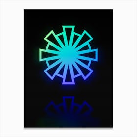 Neon Blue and Green Abstract Geometric Glyph on Black n.0231 Canvas Print