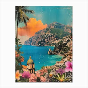 Amalfi Coast   Floral Retro Collage Style 1 Canvas Print