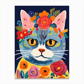 British Shorthair Cat With A Flower Crown Painting Matisse Style 2 Canvas Print