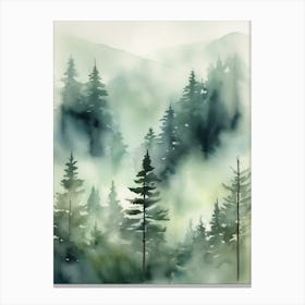 Appalachian Mountains of Misty Pines Watercolor Print of Evergreen Forest..150 Canvas Print