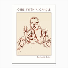 Line Art Minimalist – Girl With A Candle – Jean Baptiste Santerre – Classic Painting 1 Canvas Print