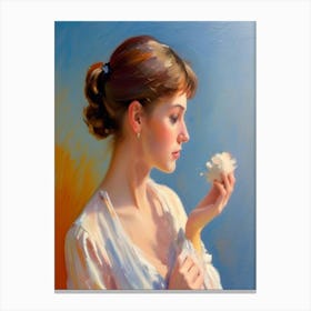 Woman Holding A Flower Canvas Print