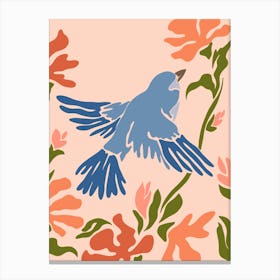 Blue Bird with orange flowers Canvas Print