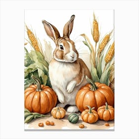 Painting Of A Cute Bunny With A Pumpkins (39) Canvas Print