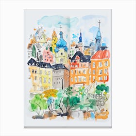 Stockholm, Dreamy Storybook Illustration 2 Canvas Print