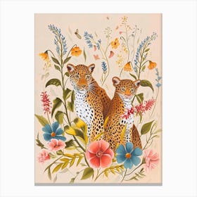Folksy Floral Animal Drawing Cheetah 4 Canvas Print