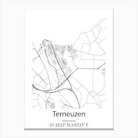 Terneuzen,Netherlands Minimalist Map Canvas Print