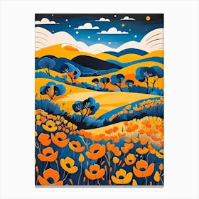 Cartoon Poppy Field Landscape Illustration (28) Canvas Print