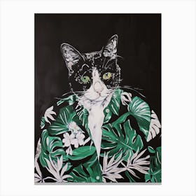 Animal Party: Crumpled Cute Critters with Cocktails and Cigars Cat In Hawaiian Shirt Canvas Print