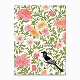 Magpie 2 William Morris Style Bird Canvas Print