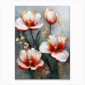 Gold Plated Red And White Parrot Tulips Flowers Pt. 2 Canvas Print