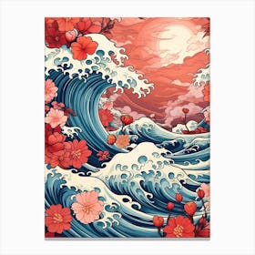Great Wave With Lotus Flower Drawing In The Style Of Ukiyo E 1 Canvas Print
