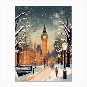 Winter Travel Night Illustration London United Kingdom 5 Canvas Print