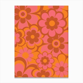 Retro Floral Pink & Brown Canvas Print
