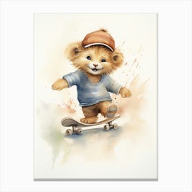Skateboarding Watercolour Lion Art Painting 2 Canvas Print
