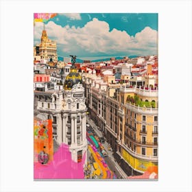 Madrid   Retro Collage Style 4 Canvas Print