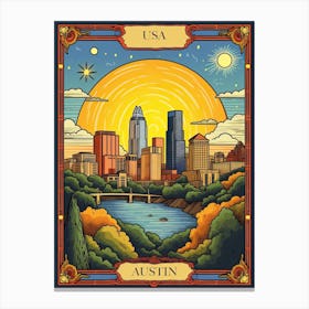 Austin, United States, Tarot Card Travel  Line Art 2 Canvas Print