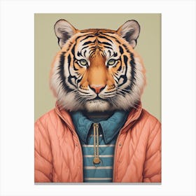 Tiger Illustrations Wearing A Shirt And Hoodie 5 Canvas Print