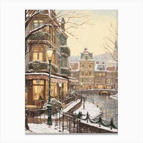 Vintage Winter Illustration Amsterdam Netherlands 2 Canvas Print