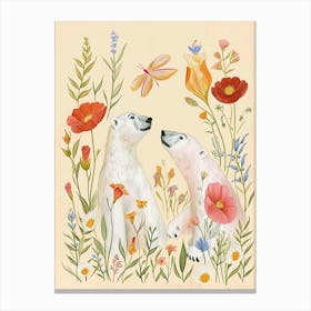 Folksy Floral Animal Drawing Polar Bear Canvas Print