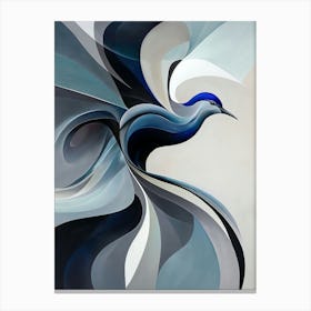 Abstract Flying Blue and Grey Bird with Swirls Canvas Print