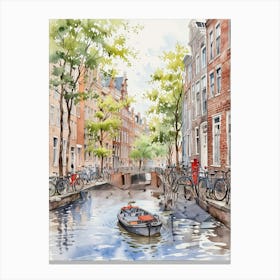 Amsterdam Canal Watercolor Painting Canvas Print