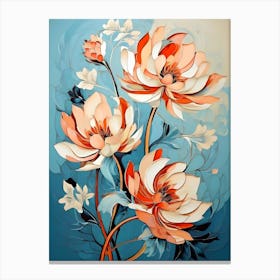 Flowers On Blue Background Canvas Print