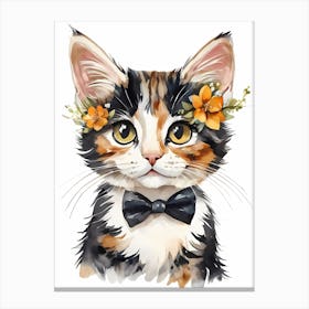 Calico Kitten Wall Art Print With Floral Crown Girls Bedroom Decor (24)  Canvas Print