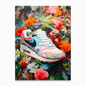 Airmax 1 Pink Blue White FLowers Nike Sneakers Floral Painting Poster Canvas Print