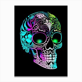 Skull With Neon Accents 2 Doodle Canvas Print