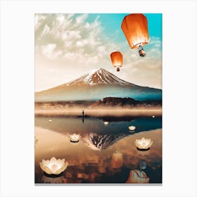 Sky Lanterns Flying and Mount Fuji Canvas Print