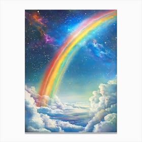 uplifting fantasy painting of Rainbow arc over heavenly clouds in vibrant cyan, orange, and pink in the style of fantasy art - inspirational art ideal for living room, nursery, or wellness space Canvas Print