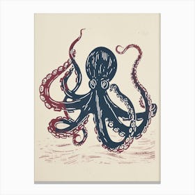 Sepia Navy Linocut Inspired Octopus Canvas Print