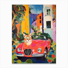 Alfa Romeo Spider Vintage Car With A Cat, Matisse Style Painting 1 Canvas Print