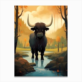 Animated Black Bull In The River Canvas Print