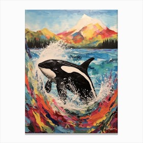 Orca Whale Colourful Mountain And Wave Canvas Print