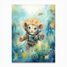 Scuba Diving Watercolour Lion Art Painting 1 Canvas Print
