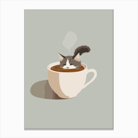 Cat In Coffee Cup Quirky Illustration Kitchen Canvas Print