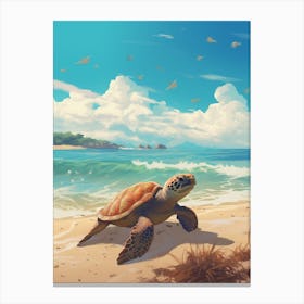 Loggerhead Turtle On Beach Canvas Print