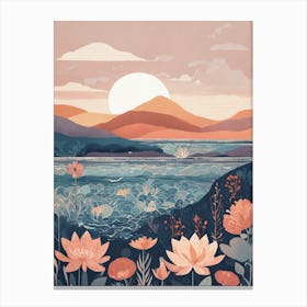 Sunset With Lotus Flowers Canvas Print