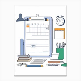 An Office Desk Laden With A Plethora Of Items Signifying A Chronically Busy Future Including Numerou (7) Canvas Print