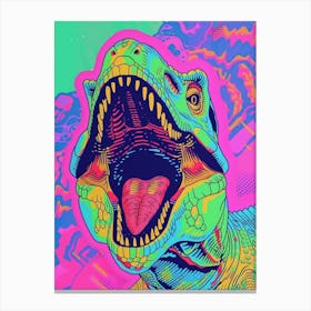 Roaring Neon Dinosaur Portrait Canvas Print
