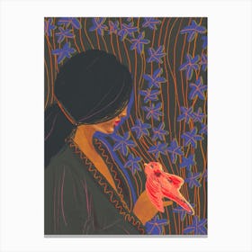 Lady With A Bird Canvas Print
