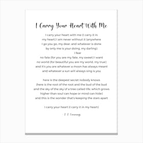 I Carry Your Heart With Me Poem by E. E. Cummings Wall Canvas Print